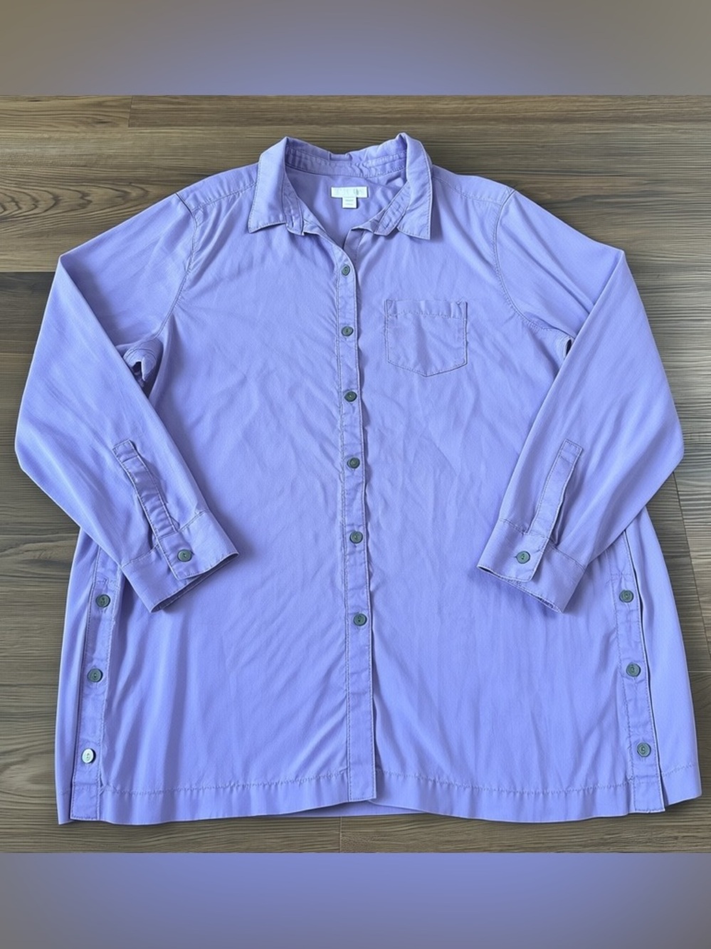 J. Jill Tunic Top Lilac Purple Button Sides Tencel Lyocell Long Sleeve Large Pet